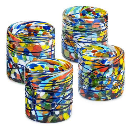 Vasos De Vidrio Soplado Set De 4 Modelo Pintas Confeti Roca
