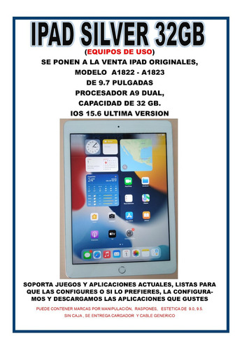 iPad 5th 2017 A1822 9.7  32gb Silver Y 2gb De Memoria Ram