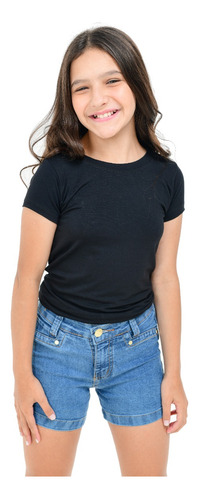 Kit Conjunto 1 Blusa T-shirt E 1 Short Jeans Infantil Menina