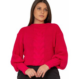 Blusa Em Tricot Feminina Manga Longa Bufante Outono Inverno