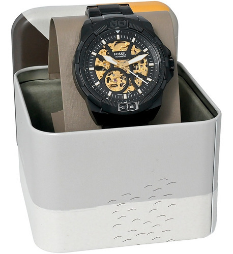 Relógio Fossil Masculino Bronson Preto Automático Me3217/1p Cor Do Fundo Dourado