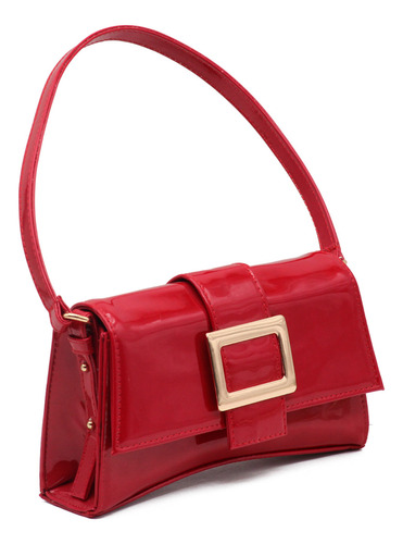 Bolsa Mujer Roja Fiesta Charol Hombro Mediana Premium Dama Acabado De Los Herrajes Oro Color Rojo Correa De Hombro Rojo Diseño De La Tela Lisa