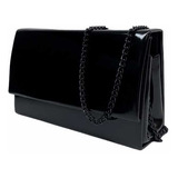 Bolsa Clutch Social Feminina Verniz Festa Madrinha Casamento Cor Preto Verniz Com Grafite