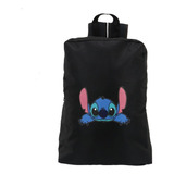 Mochila Leve Preta Fofa Divertida Estampa Lilo & Stitch