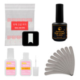 Kit 500 Tips  Curvatura C Natural Refil + 02 Cola E Topcoat