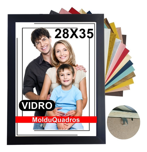 Moldura Quadro 28x35 Em Madeira Laqueada Premium + Vidro