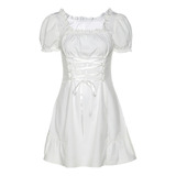 Mini Vestido Branco Elegante Com Laçoseda Francês