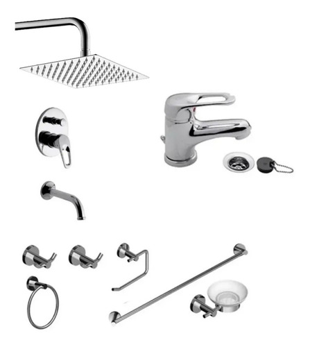 Griferia Baño Fv Arizona Flor Acero Inox Kit Accesorios 