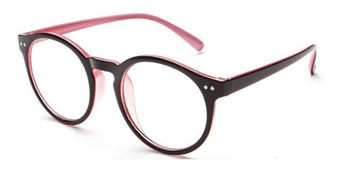 Marco Lentes Ópticos Round Point Bicolor Black Pink Rosa 53