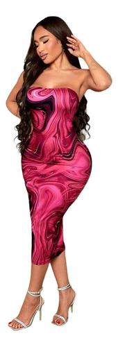Vestido Sexy De Fiesta Corte Lápiz Marmoleado Ajustado Mujer