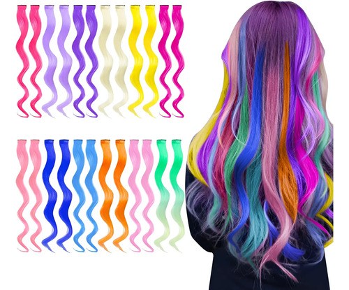 Extension De Cabello Ondulado Un Solo Clip Colores Fantasia