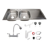 Fregadero Tarja Tina Doble Con Escurridor Acero Inox C/kit F