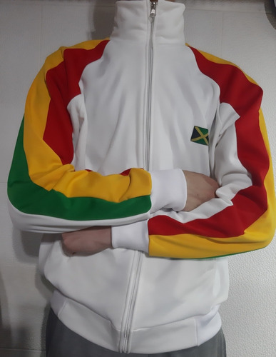 Campera Rasta Reggae Jamaica Deportiva Frisada Color Blanco.