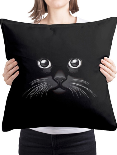 Cojin Almohada Gato Negro Rostro Adorable Cuadrado Esponjoso