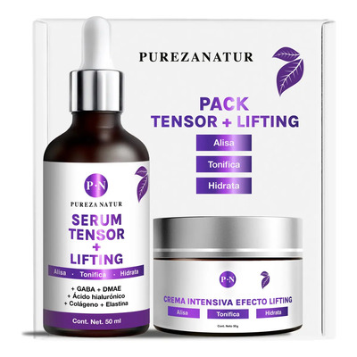 PUREZA NATUR Pack Tensor + Lifting Serum Tensor Y Crema Lifting Intensiva para Día\u002FNoche y Todo tipo de piel kit de suero 50ml + crema 50g para el cuidado de la piel, hidratación y rejuvenecimiento | Meses sin interés