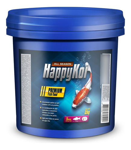 Alimento Peces Koi Y Carassius Happy Koi 5mm Balde De 2kg,