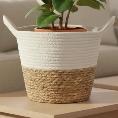 Cesto Fibra Natural 23x20 Organizador Seagrass Algodão Boho | Frete grátis