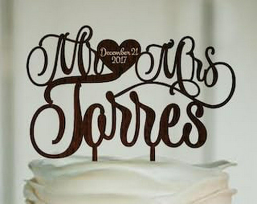 Topper De Tarta Boda Rustico Personalizado Con Iniciales Y A