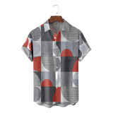 Mks Camisa Hawaiana Unisex A Cuadros Con Geometría, Camisa