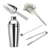 Kit Set Bartender Barman Coctelera Tragos Acero Inox 5 Pcs