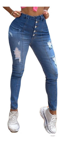 Jeans Colombianos Rotos Elásticos Personalizados For Mujer
