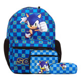 Mochila Infantil Masculina Sonic Com Lancheira Térmica Azul