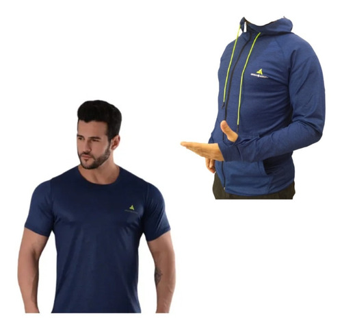 Campera Deportiva Hombre Azul +remera Deportiva Azul