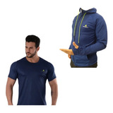 Campera Deportiva Hombre Azul +remera Deportiva Azul