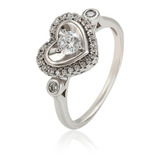 Anillo Corazón Swarovski Oro 14k Blanco Lam Calidad Premium