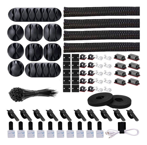 Kit Organizador De Gestión De Cables De 173 Piezas Color Negro