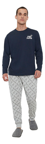 Pijama Hombre Largo Print Navy Corona