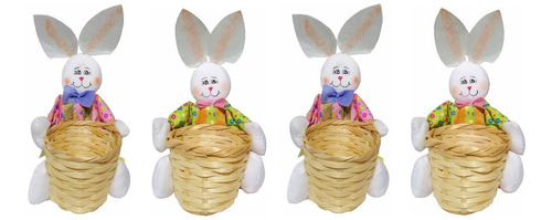 4 Canastos De Mimbre Conejo Para Huevos De Chocolate 8x8cm