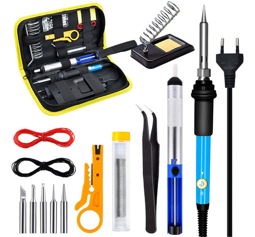 Kit Electrico Cautín 220v 60w Regulable 5 Puntas 15 Pcs