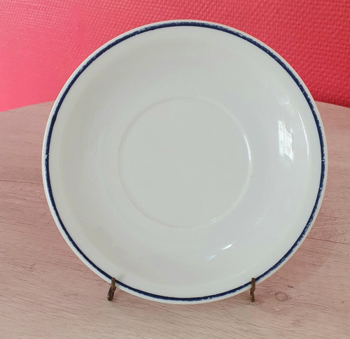 Plato De Reposición Porcelana Tsuji Blanco Borde Azul Usado
