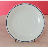 Plato De Reposición Porcelana Tsuji Blanco Borde Azul Usado