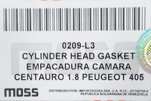 Empacadura Camara Peugeot 405 Centauro 1.8  (moss) Foto 2