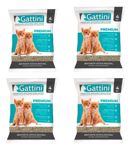 Gattini  Premium Piedras Aglomerantes Bentonita Pack 4kg X4u