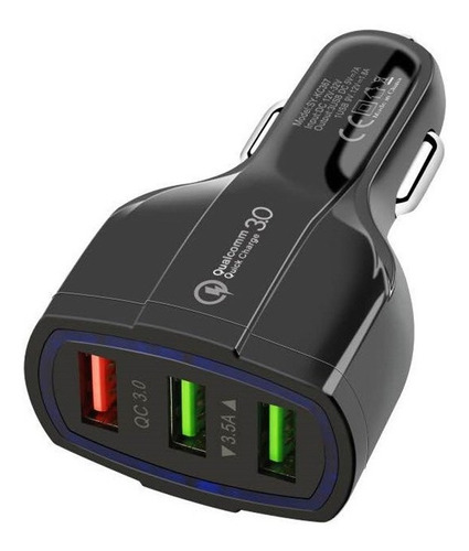 Cargador Auto Triple Usb 12v-24v Carga Rápida 3.0 Negro