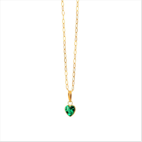 Cordão Feminino Bailarina Ouro 18k 750 45cm Pingente Coração Cor Coração Verde