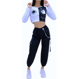 Conjunto Jogger Street Com Corrente Cropped Manga Longa