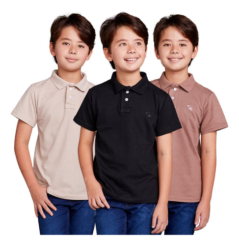 Kit 3 Camisas Infantis Polo Piquet Algodão Manga Curta