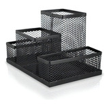 Organizador De Mesa Aramado 4 Compartimentos Preto - Keep