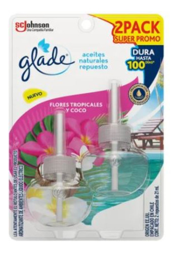 Recarga Glade Aceite Natural Tropical Floral 21mlx2unid