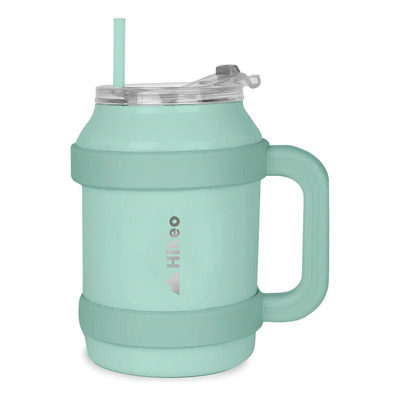 Termo De Acero Inoxidable De Doble Pared Xl 1.5 Litros, Vaso Termico Con Popote Y Tapa Hermetica. Mantiene Bebidas Frias 10 Horas Y Calientes 8 Horas Verde