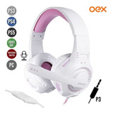 Fone De Ouvido Gamer Gorky P3 Oex Branco Com Rosa Hs413