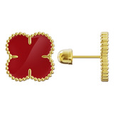 Aretes Broqueles Flor Roja Negra Alhambra Oro 10 Kilates