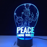 Lampara 3d Led Ricky Y Morty Peace Among   7 Colores