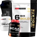 Kit 100% Whey Protein Isolado 2kg + Creatina + Bcaa + Shaker Sabor Chocolate