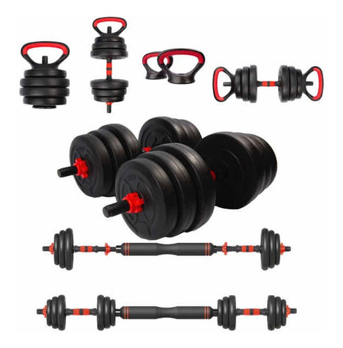 Halter Anilha Barra Kettlebell Kit Musculação 6 Em 1 - 15kg