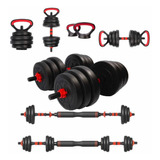 Halter Anilha Barra Kettlebell Kit Musculação 6 Em 1 - 15kg